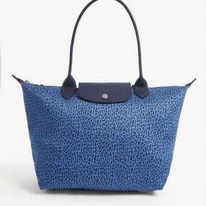 Longchamp Le Pliage panthere small shoulder bag blue leopard cotton